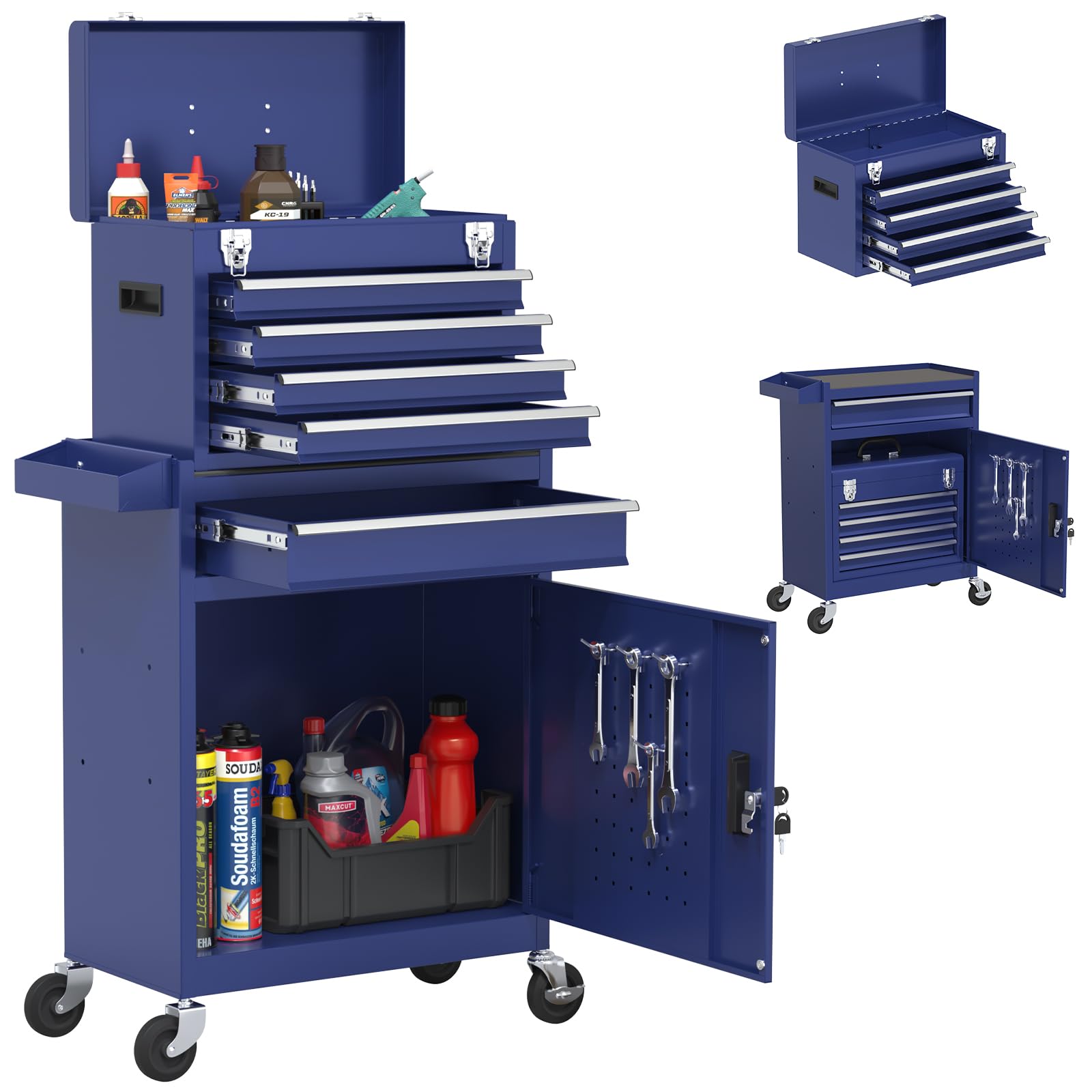 Xalvora Tool Chest, 5-Drawer Rolling Tool Chest with Detachable Top Tool Box, Tool Box with Wheels, Tool Storage Cabinet for Garage, Warehouse,