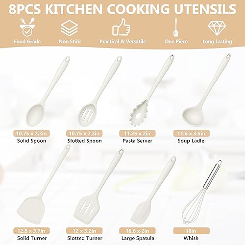Miniatura 2 de TeamFar 8 utensilios de cocina de silicona  Juego de utensilios de cocina de silicona resistentes al calor de 446 F, espátula, cuchara, batidor,