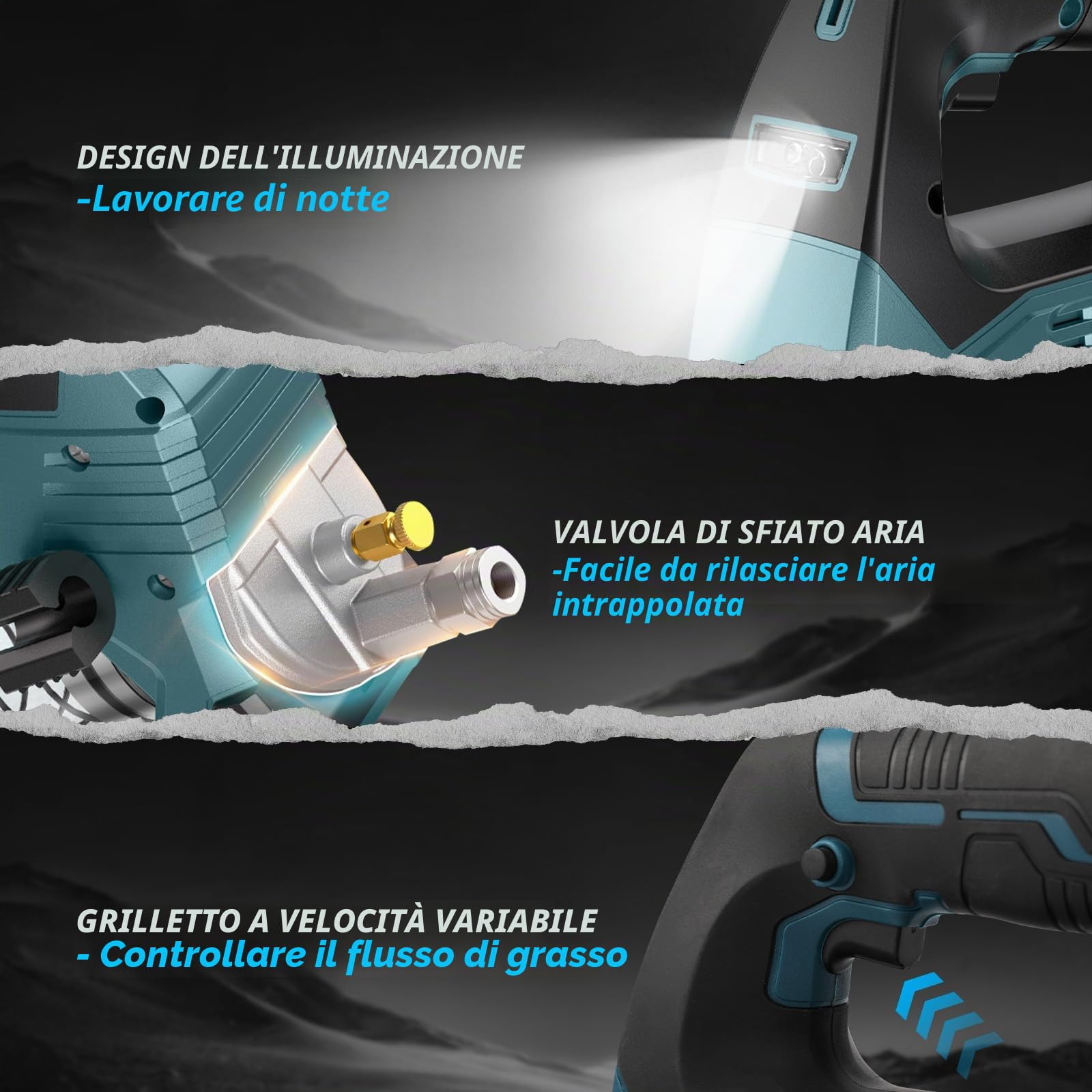 Pressa per grasso a batteria Makita da 18 V, 12000 PSI, 170 g/min, batteria elettrica 18 V, motore brushless, luce LED, regolazione della velocità a 3 livelli per macchine pesanti (senza batteria e