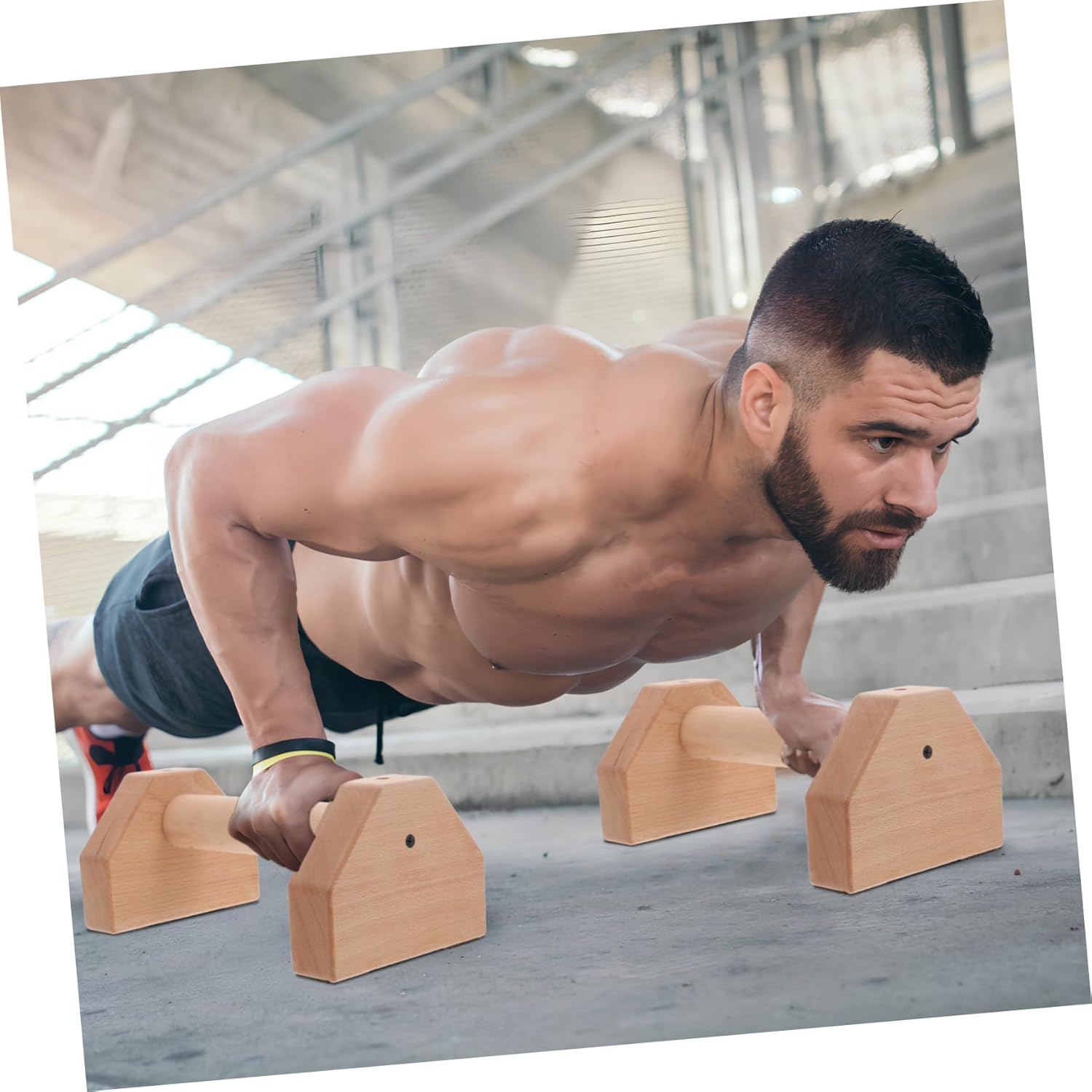 2 Pcs Wooden Pushup Handles with Anti-slip Base Smooth Grip Portable Fitness Stands for Strength Training Home Gym Equipment Men and Women