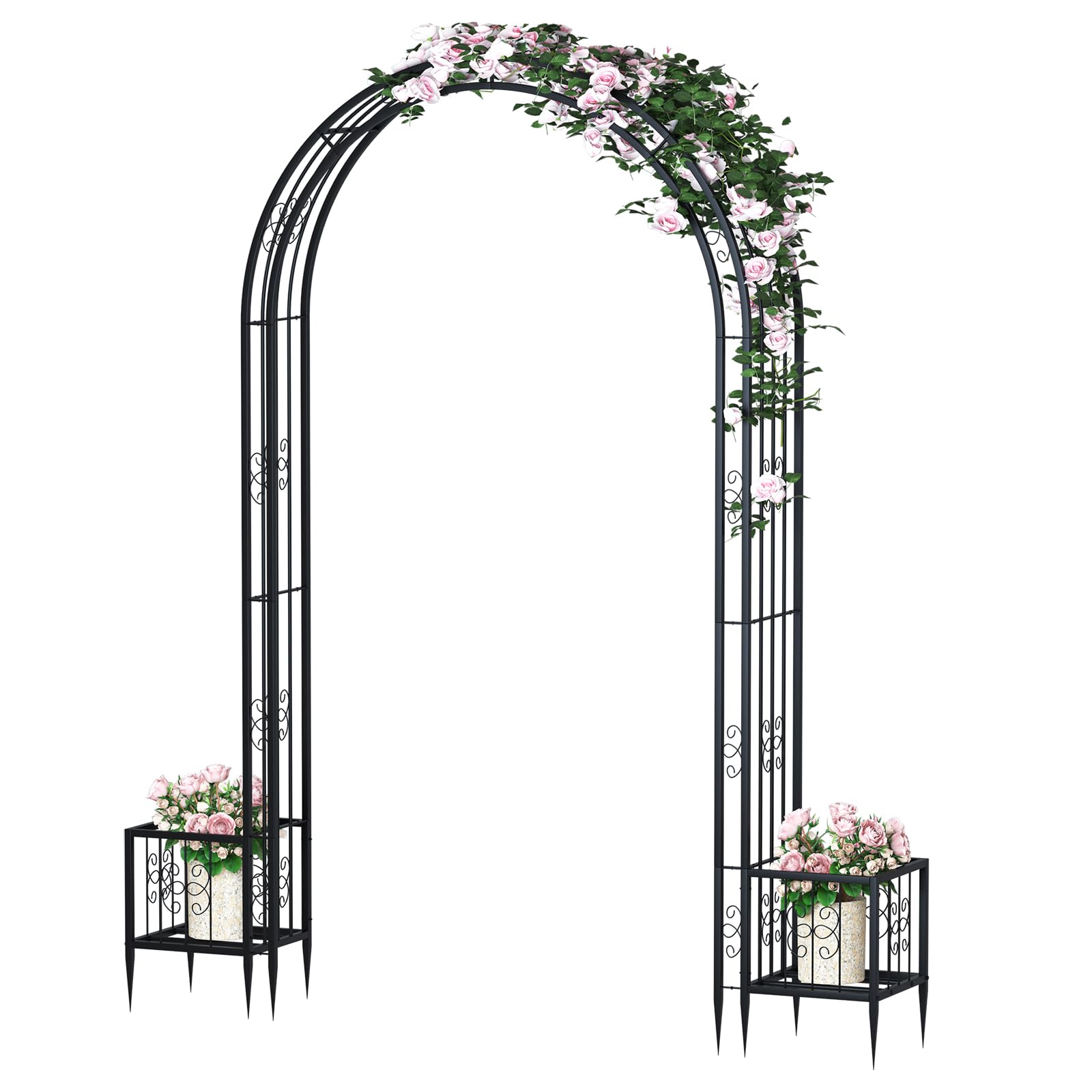102in Steel Garden Arch Arbor Trellis with Planter Boxes for Climbing Plants Outdoor, Yard, Wide Sturdy Durable Garden Arch for Lawn,Outdoor Wedding Arch(Black)