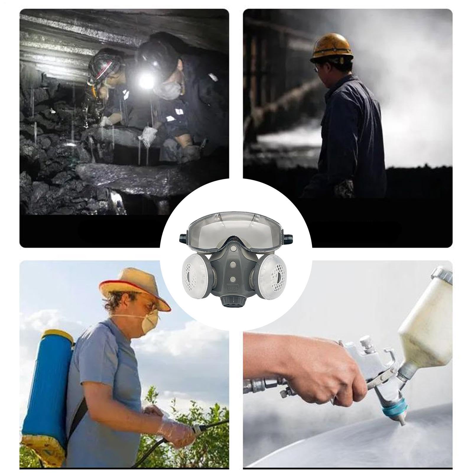 Masque de filtre respiratoire - 330 g, 10 pièces d'éléments, respirateur professionnel | Protection contre la vapeur chimique, travaux agricoles, équipement de chantier, atelier, rénovation, meulage