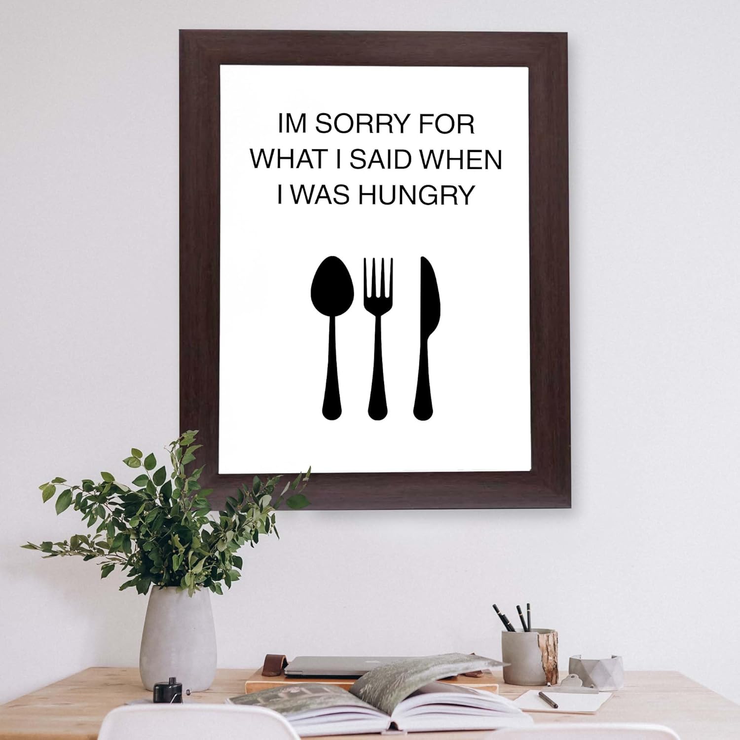 InkFlow Posters Hungry Humor Quote Poster - Simple Kitchen Utensil Illustration - Playful Food Mood Design - Home Wall Decor Accent - Minimal Funny Art - 18x24 Unframed Canvas Print