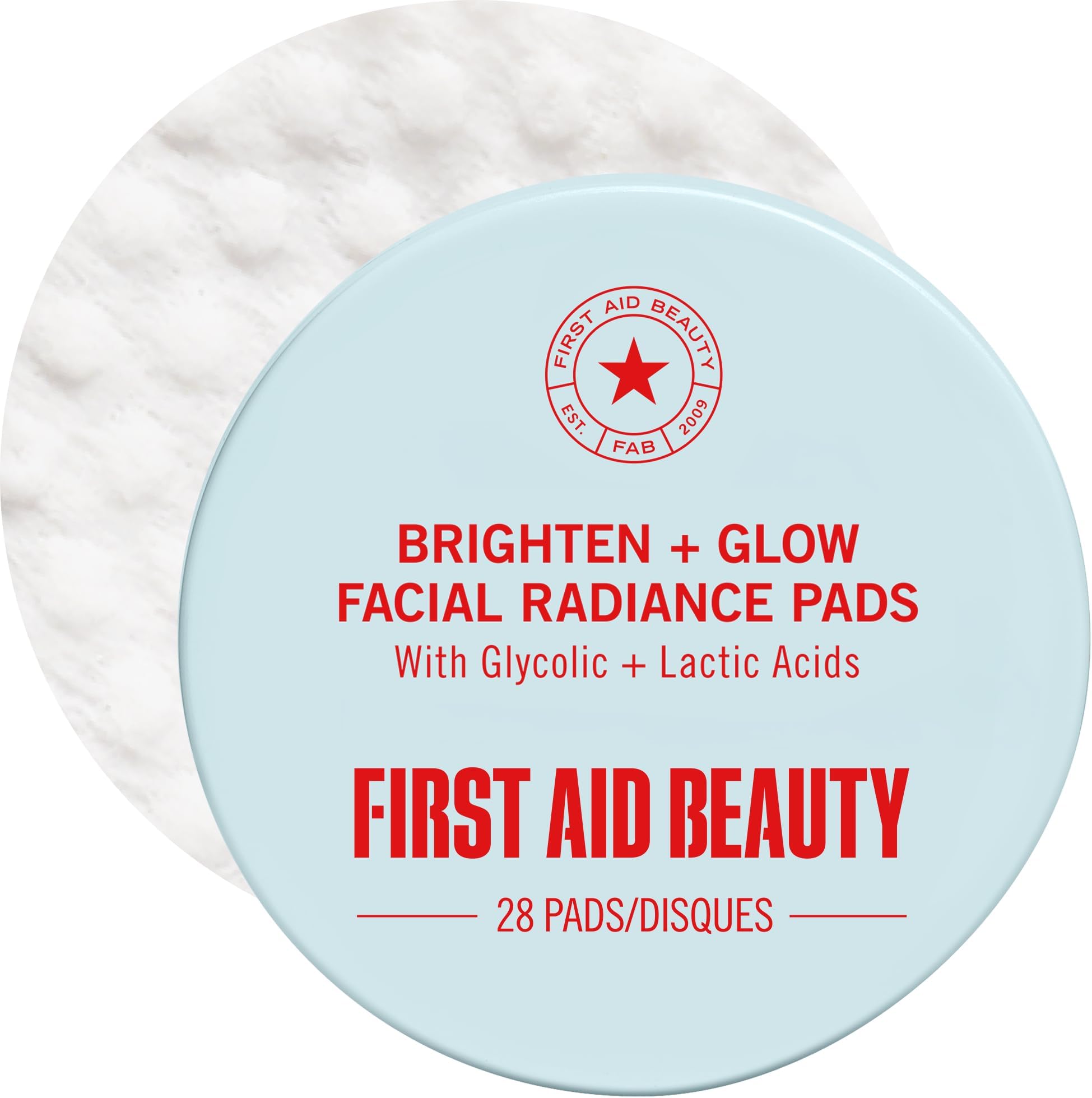 First Aid Beauty - Facial Radiance Pads with Glycolic & Lactic Acids, Daily Exfoliating Pads with AHA, Visibly Smaller Pores, Help Tone & Brighten Skin, One-Step Makeup Prep, Compostable, 28