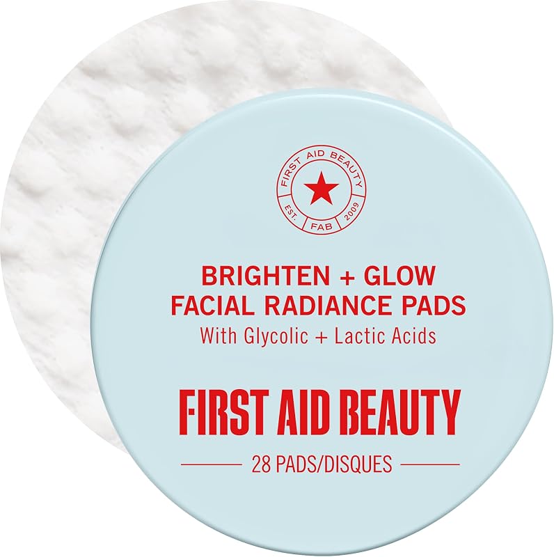 Brighten + Glow Facial Radiance Pads, Dual-Sided AHA Exfoliating Pads with Glycolic + Lactic Acids, Daily Exfoliant for Brighter & Smoother Skin, Sensitive Skin Safe