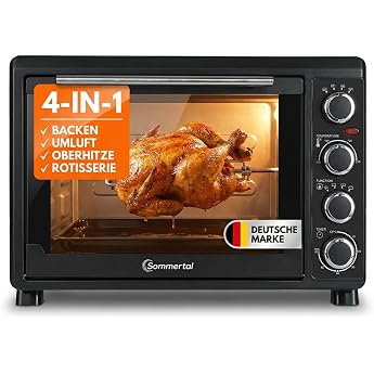 Sommertal Mini Oven 30 Litres with Rotisserie and Convection 1500 W 100-230  C 60 Min. Timer Chicken Grill Mini Oven Small Oven for Baking Grilling & Pizza Camping Oven with Accessories