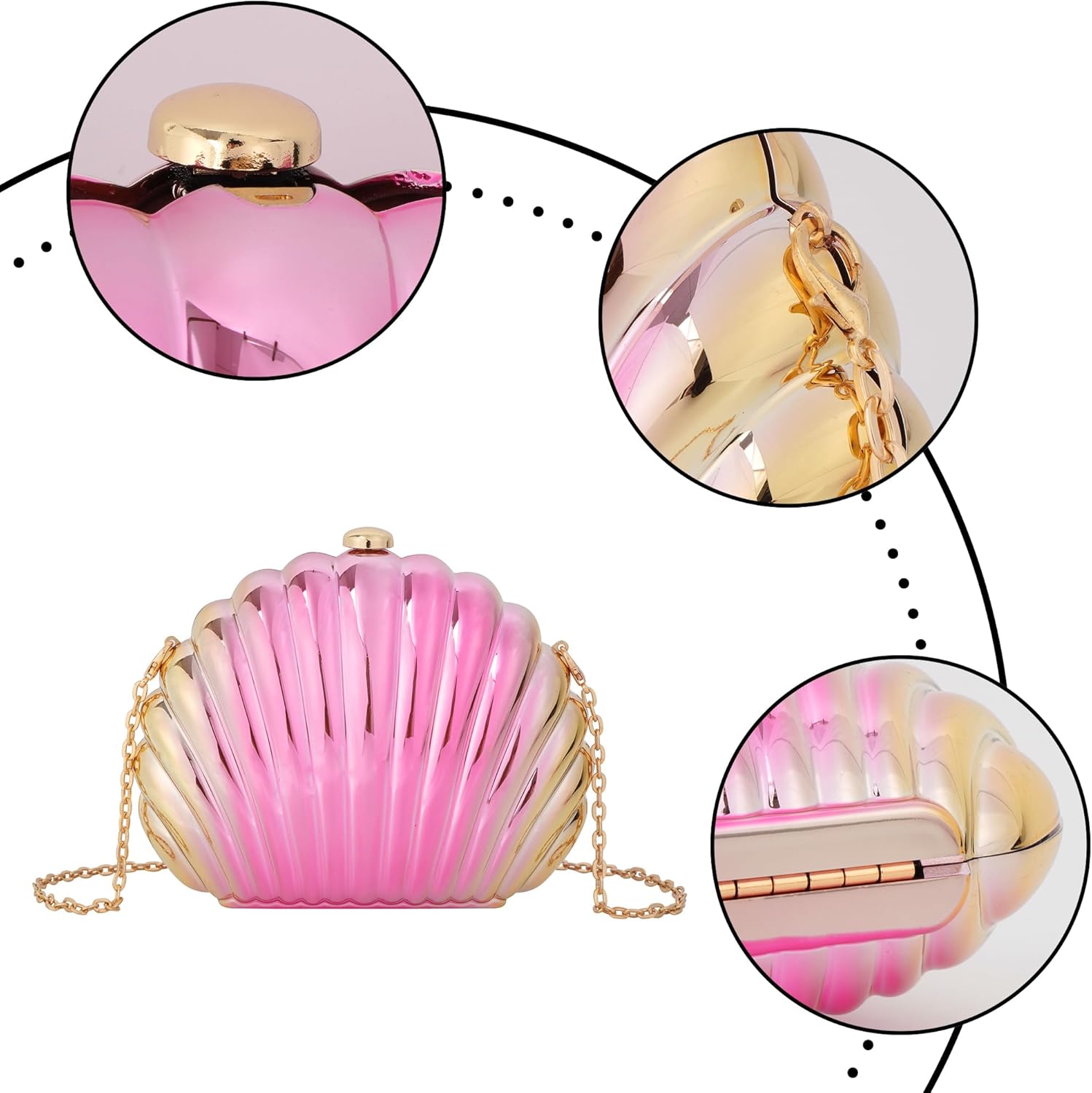 Women Evening Bag Acrylic Clutch Purse Shell Shape Shoulder Cross-body Chain Box Bag