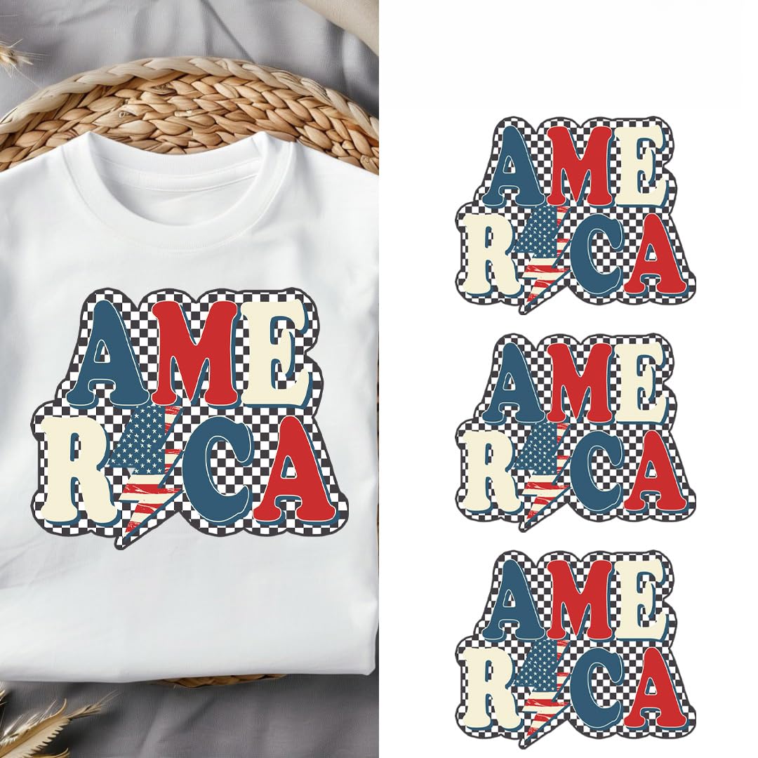 3pcs America July 4th, American Coquette BowHeat Transfers - Iron on Heat Patches Decals Wraps Stickers for Vinyl T Shirts DIY Crafts Clothes Bag Hat Decorations (P1)