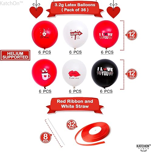 Miniatura 4 de KatchOn, Guirnalda de San Valentín con corazón de fieltro, paquete de 76, no puedes hacerlo tú mismo, juego de globos rojos y negros con texto "I