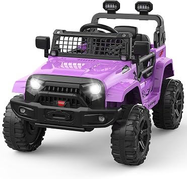 Hetoy 12V Ride on Toys with Parent Remote Control Toddler Electric Vehicle with Spring Suspension, LED Lights, Bluetooth, Music Player, 3 Speeds Ride on Car Truck for Kids Age 3-8 Purple