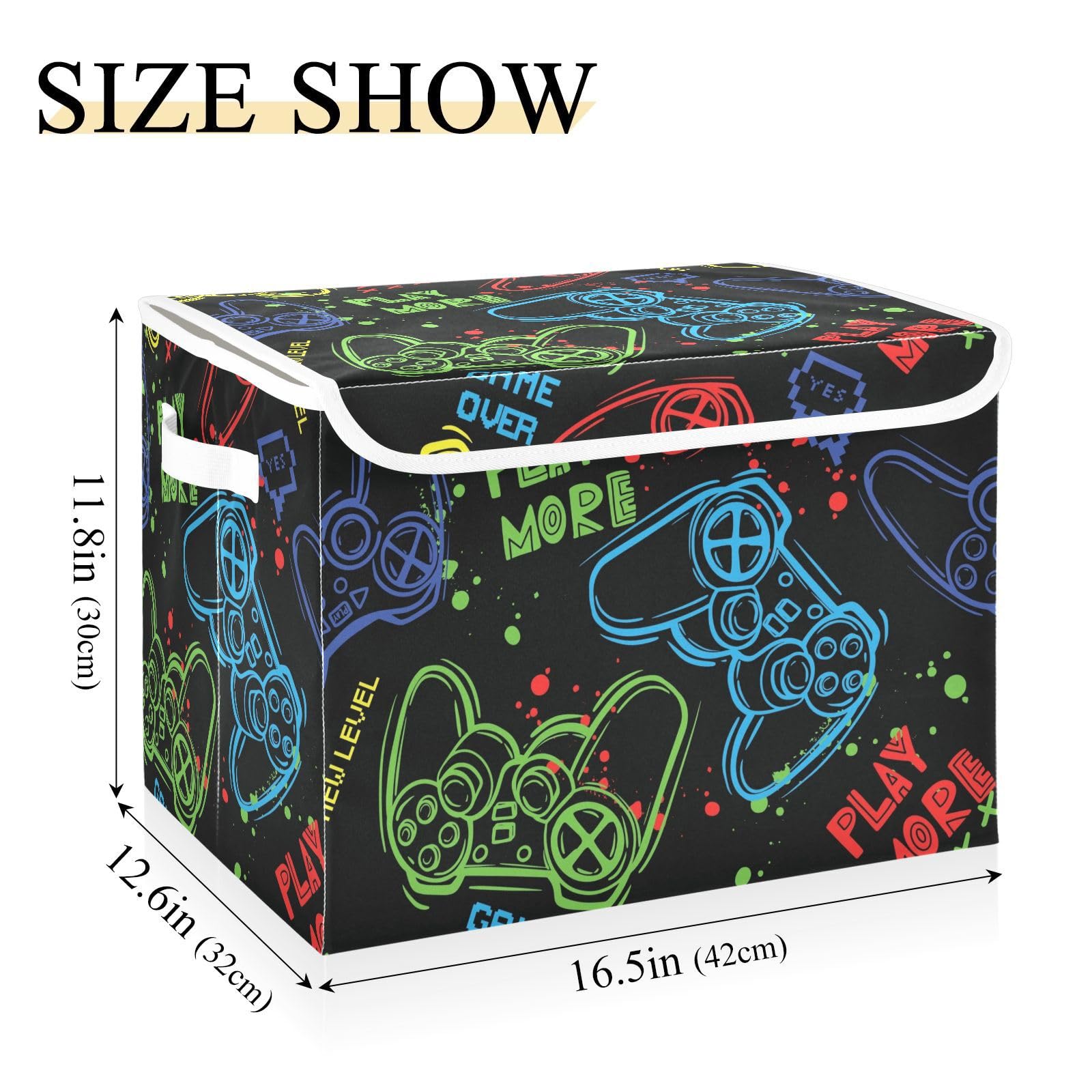 Mnsruu Storage Boxes with Lids, Bright Joysticks Gaming Large Storage Basket Organizer Shelves Cube Bin Toy Clothes Underbed - Image 3