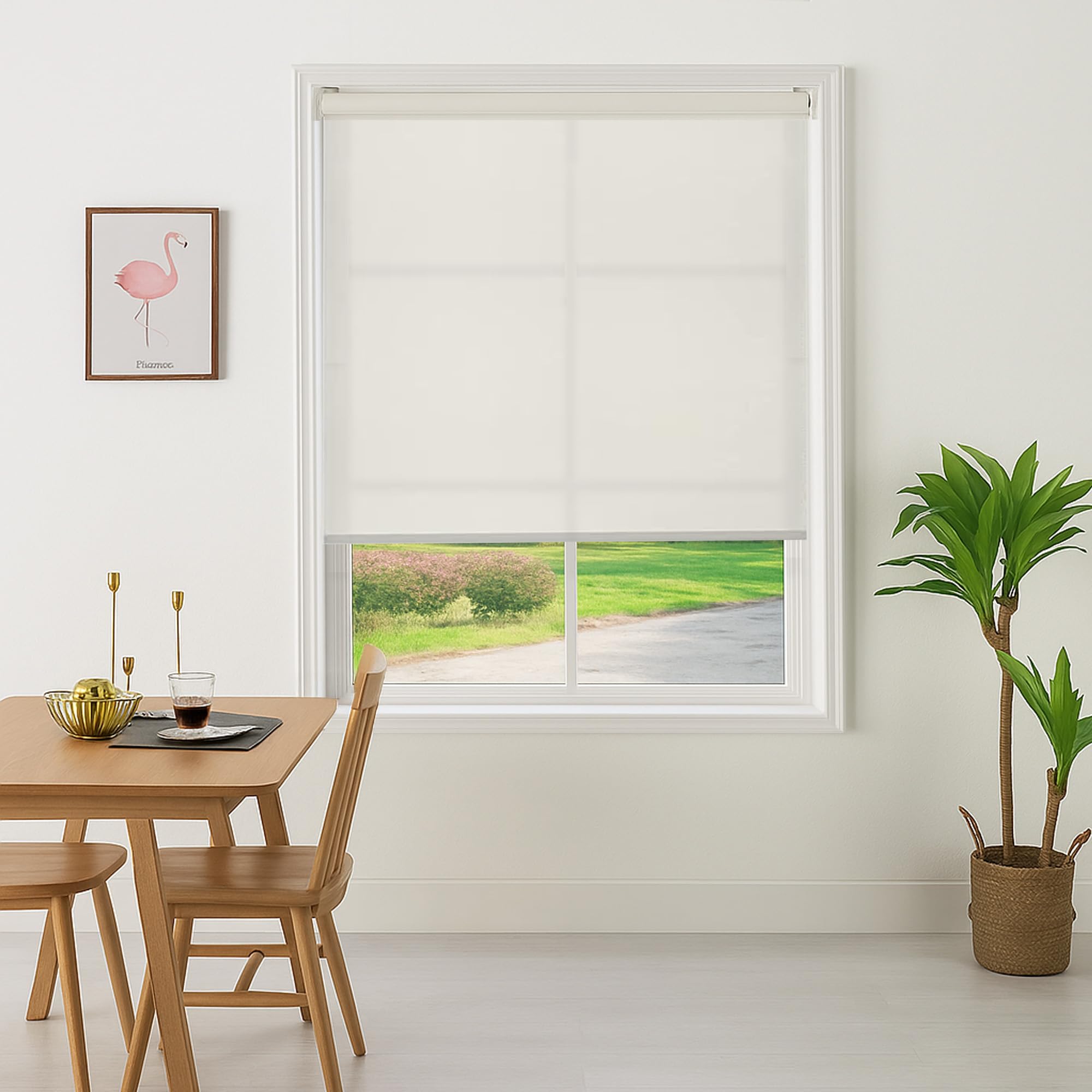 Deco Window Polyester Semi-Blackout Roller Blinds For Windows (54 Inches W X 84 Inches H,Snow White) Light Filtering Roll-Up Shades Sun Uv Protection For Home & Office
