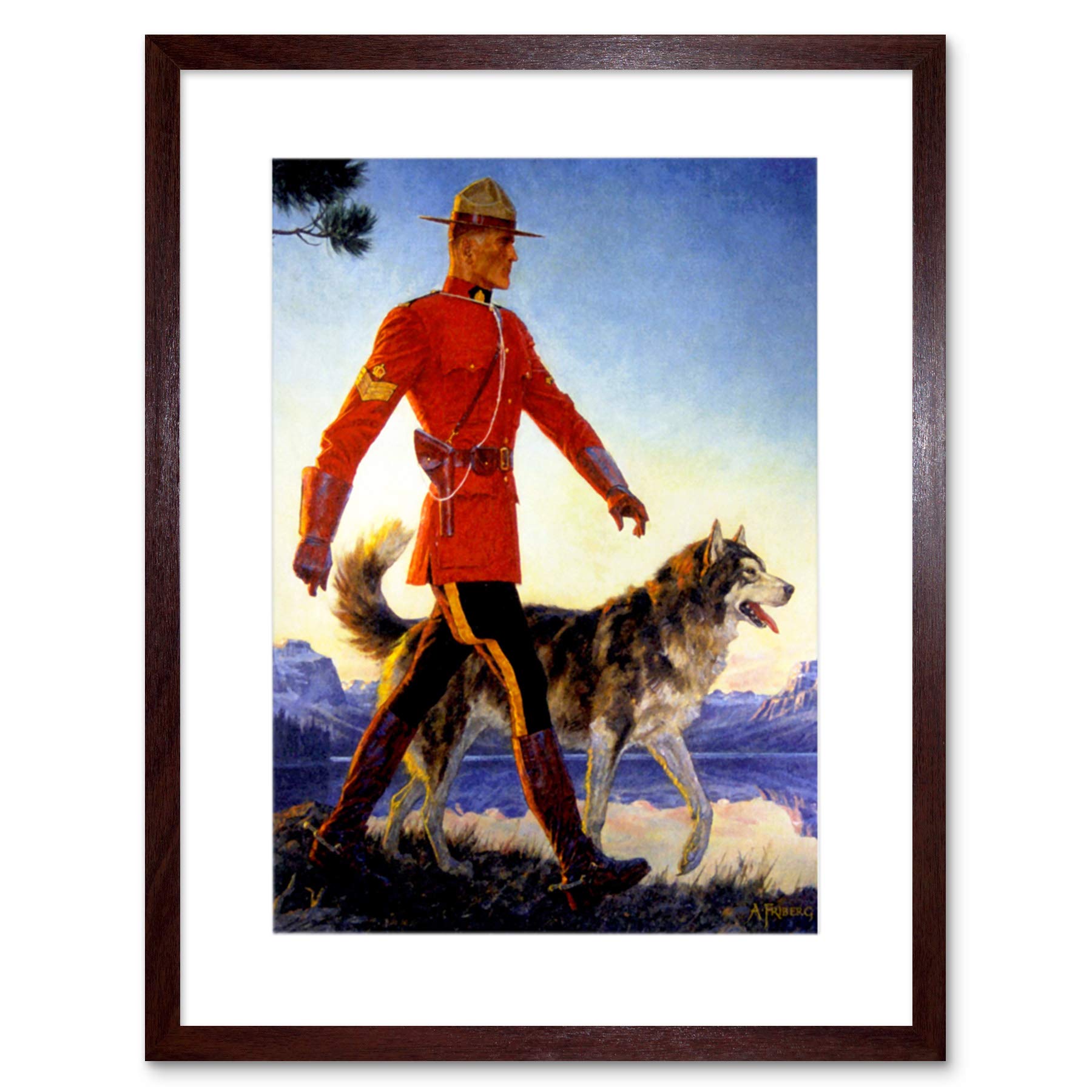 Wee Blue Coo Painting Mounted Police Mounty Mountie Wolf Husky Canada Framed Wall Art Print