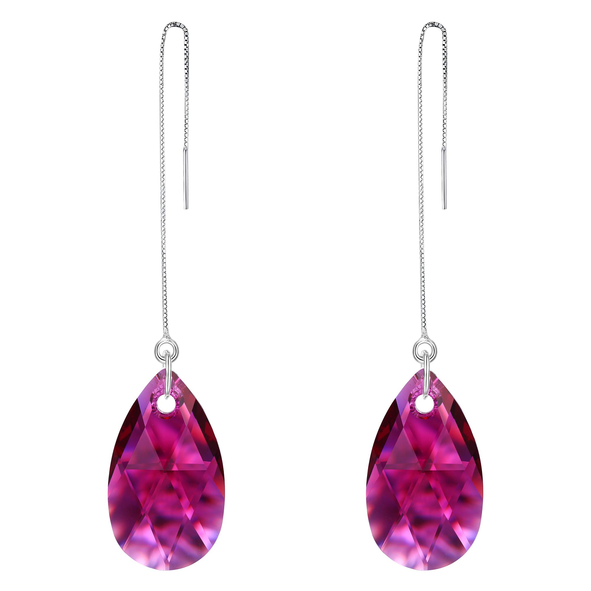 EVER FAITHPlata de Ley 925 Simple Lágrima Drop Diario Ear Threader Colgante Pendientes Adornado Cristales