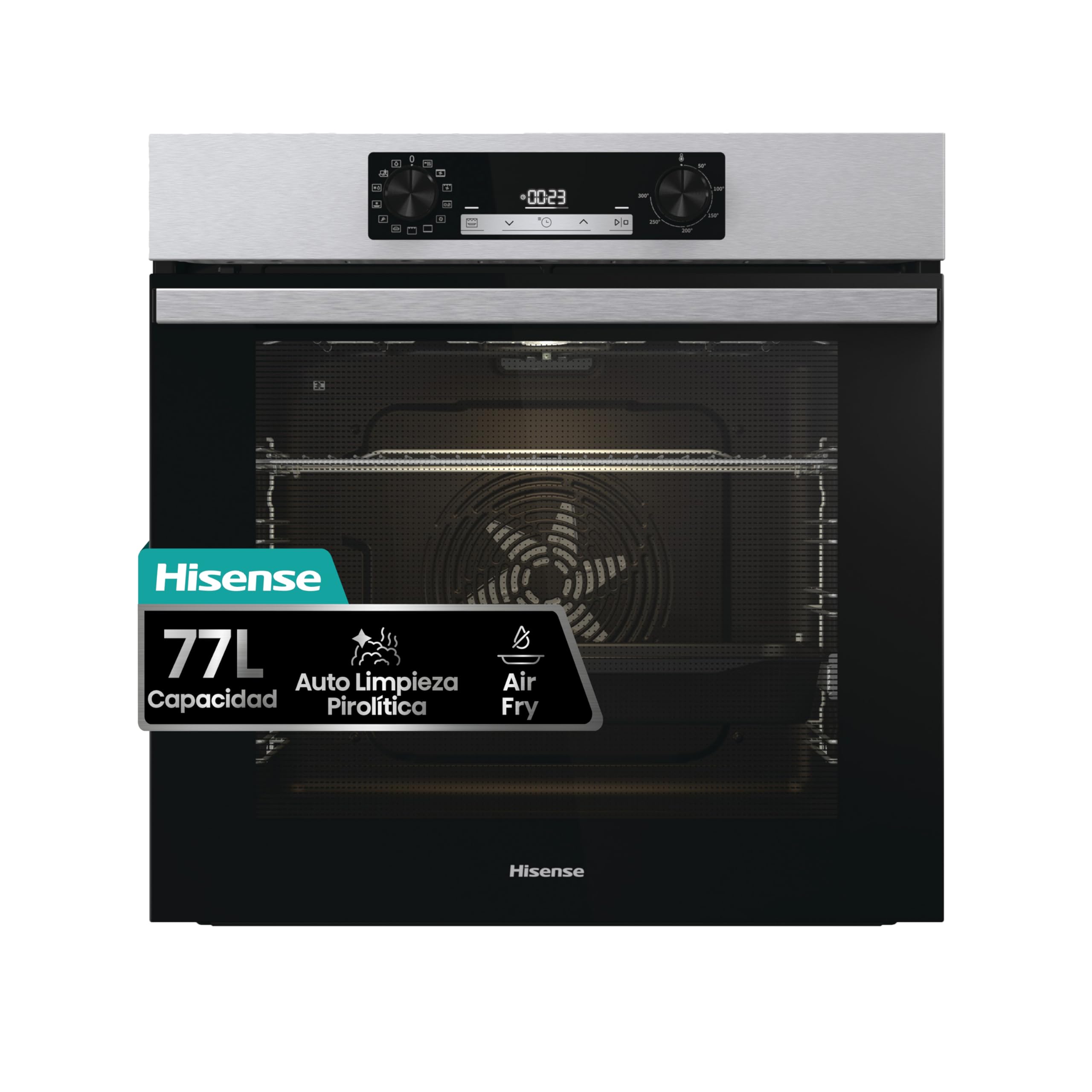 Hisense BI64EPXE1SOL-Horno Multifunción, Horno electrico empotrable, 77L, Auto-limpieza PirolÃtica, GuÃa Telescópica Pirolizable, Modo Air Fry, Pizza, Cocción Multi-Etapas, Calentamiento rápido, Inox