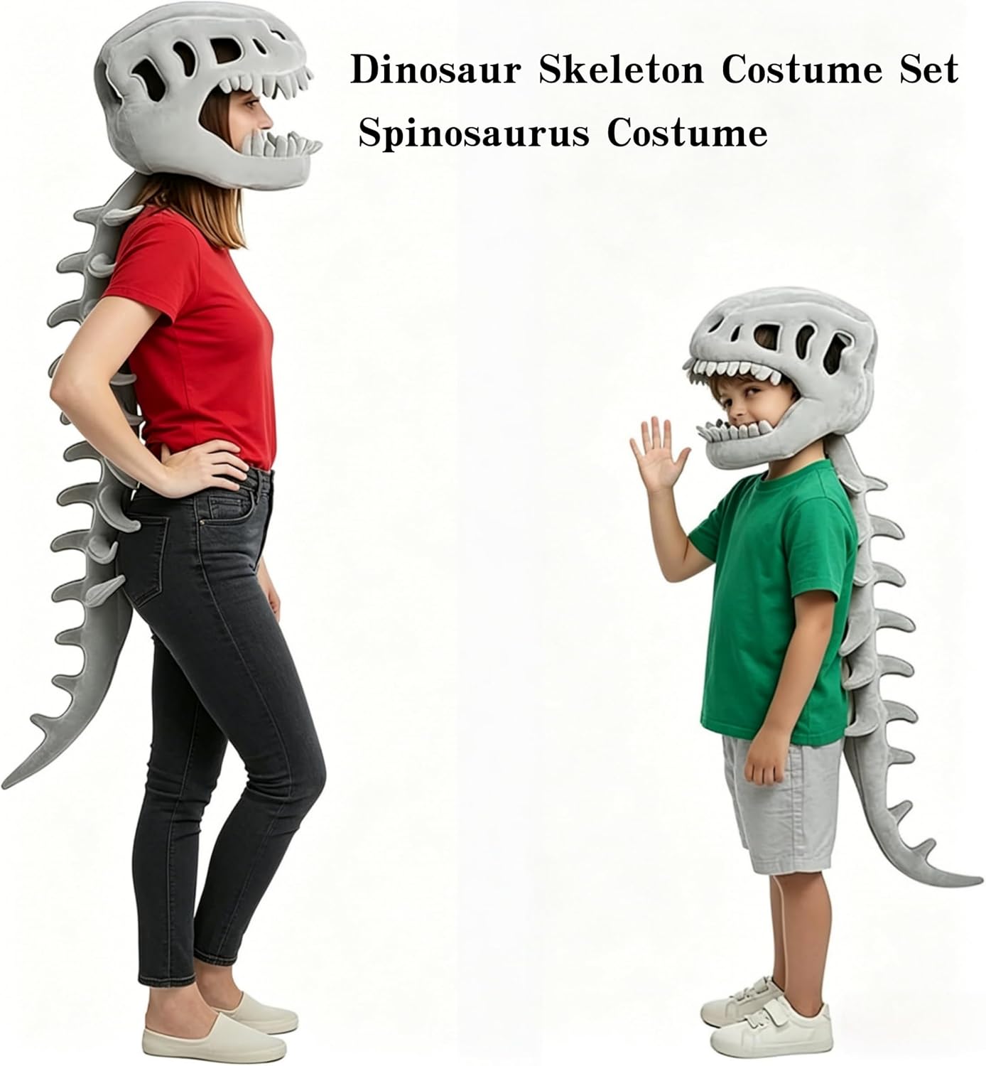 Dinosaur Skeleton Costume - 3D Spinosaurus Skull Mask & Plush Spine for Halloween Cosplay Dress-Up