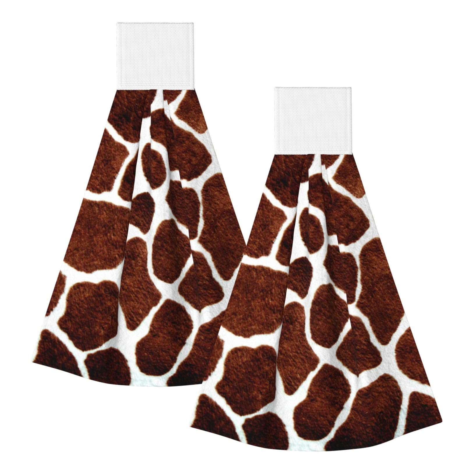 DOPKLNA African Giraffe Patten Design, 2 Pcs Hanging Coral Fiber Hand Towels for Bathroom, Absorbent Kitchen Towels