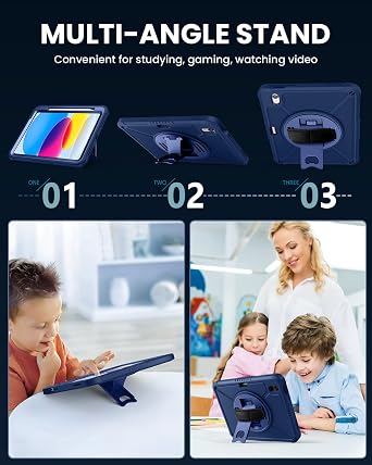 ZtotopCases for iPad (A16) 11th/10th Generation 11''/10.9'' with Screen Protector, Pen Holder, Handle Shoulder Strap,360 Rotating Stand Rugged Protective Case for iPad 11th Gen 2025(A3354/A3355), Blue