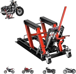HELEE Hydraulic Motorcycle Lift Jack 1500 LBS Capacity ATV Scissor Lift Jack Portable Motorcycle Lift Table with Wheels and Handle