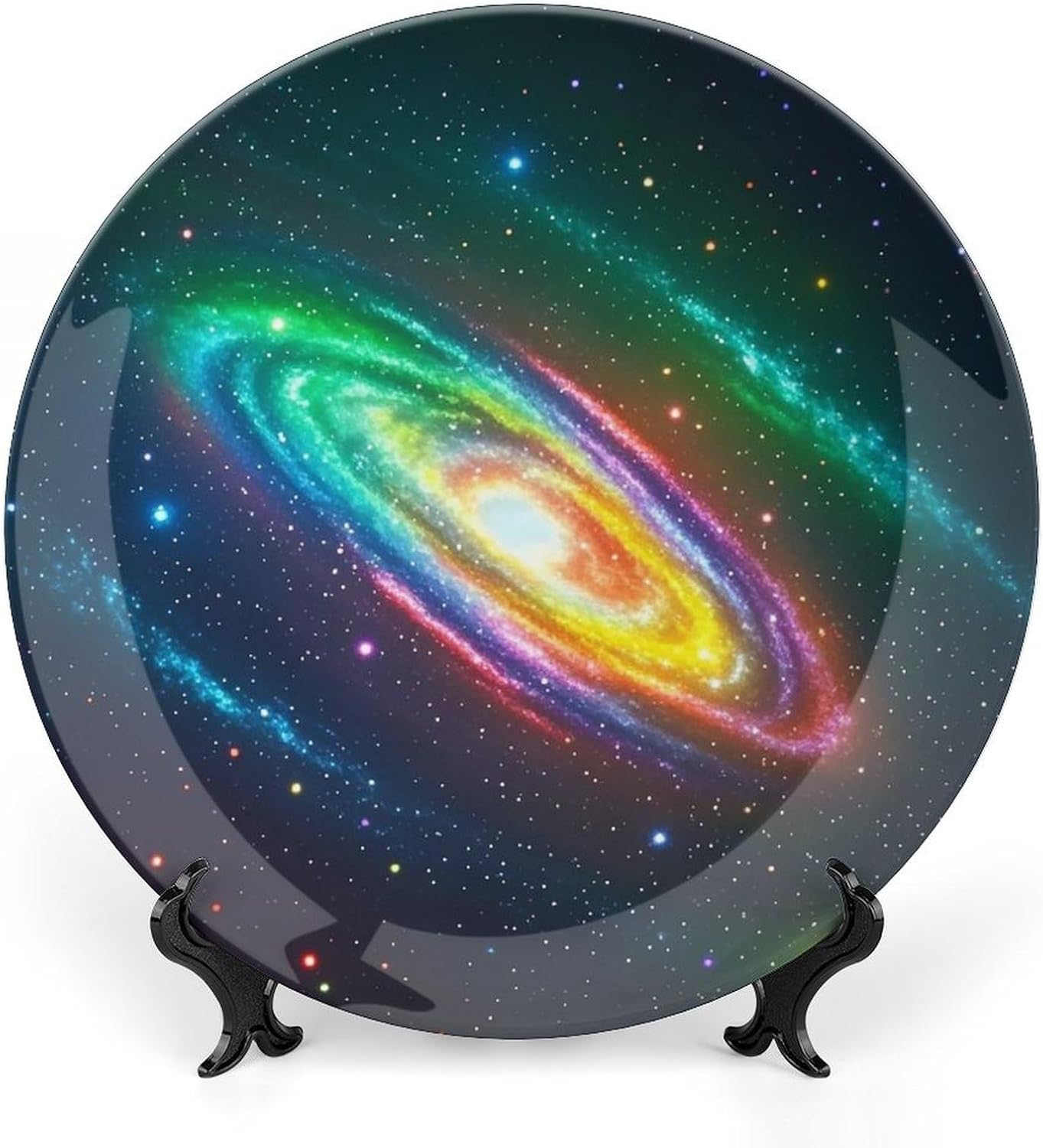 Colorful Starry Sky Decorative Ceramic Plate Round Porcelain Plate Decor Personalized Bone China Decorative Plates Ceramic Ornaments Dessert Plates with Display Stand 10inch
