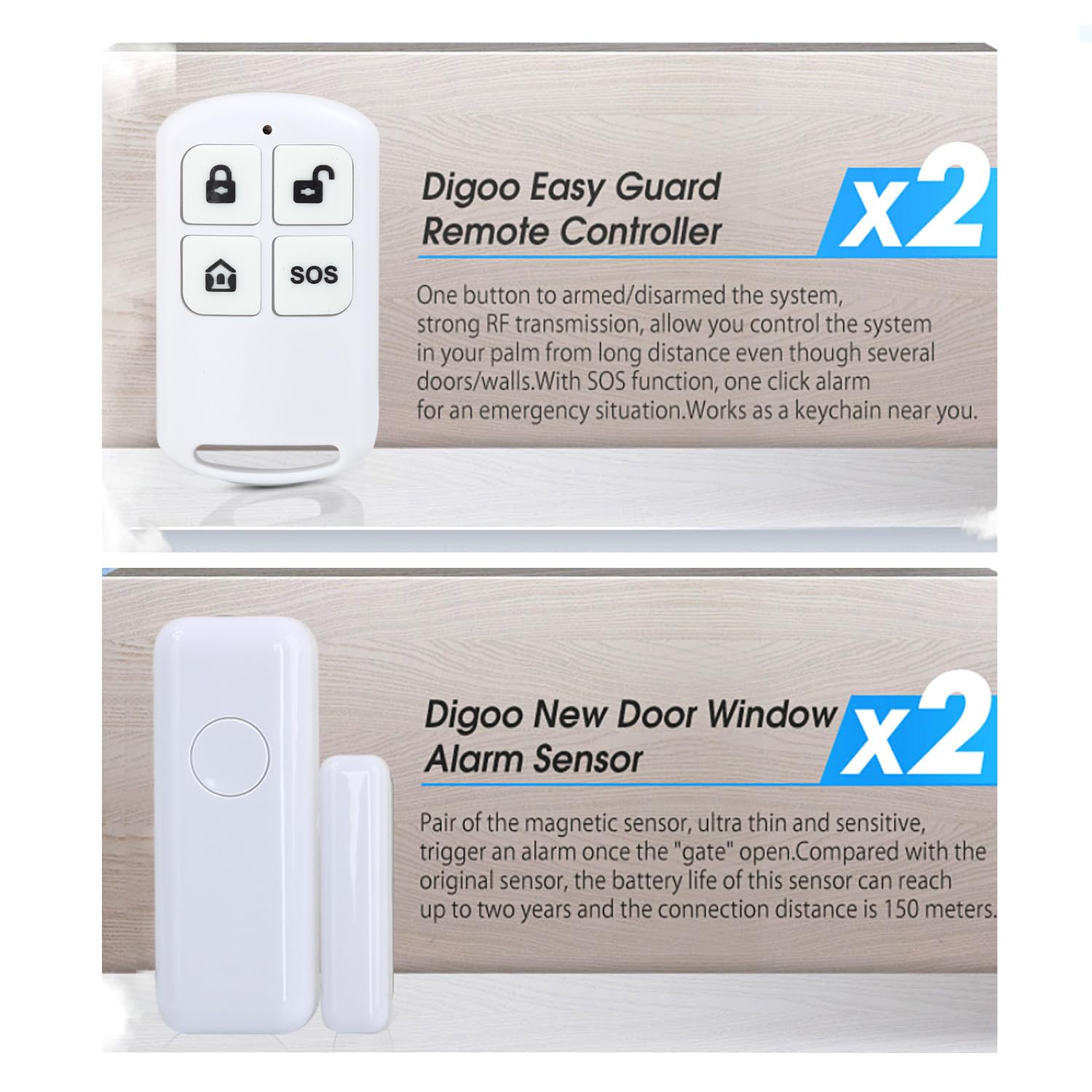 Discoball Système d'alarme de sécurité sans fil avec détecteur de mouvement, capteur de porte/fenêtre et télécommande, fonctionne avec Smart Life, application Tuya et Alexa, sans frais mensuels (kit