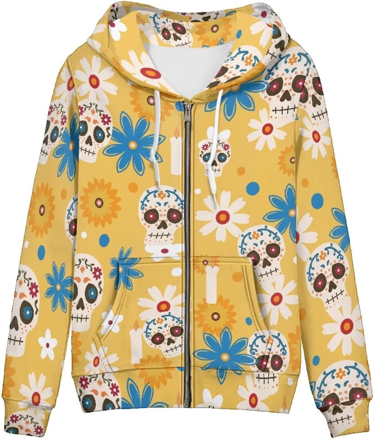 Amzbeauty Women Full Zip Hoodies Cute Print Casual Long Sleeve Drawstring Hoodie Coat With Pocket