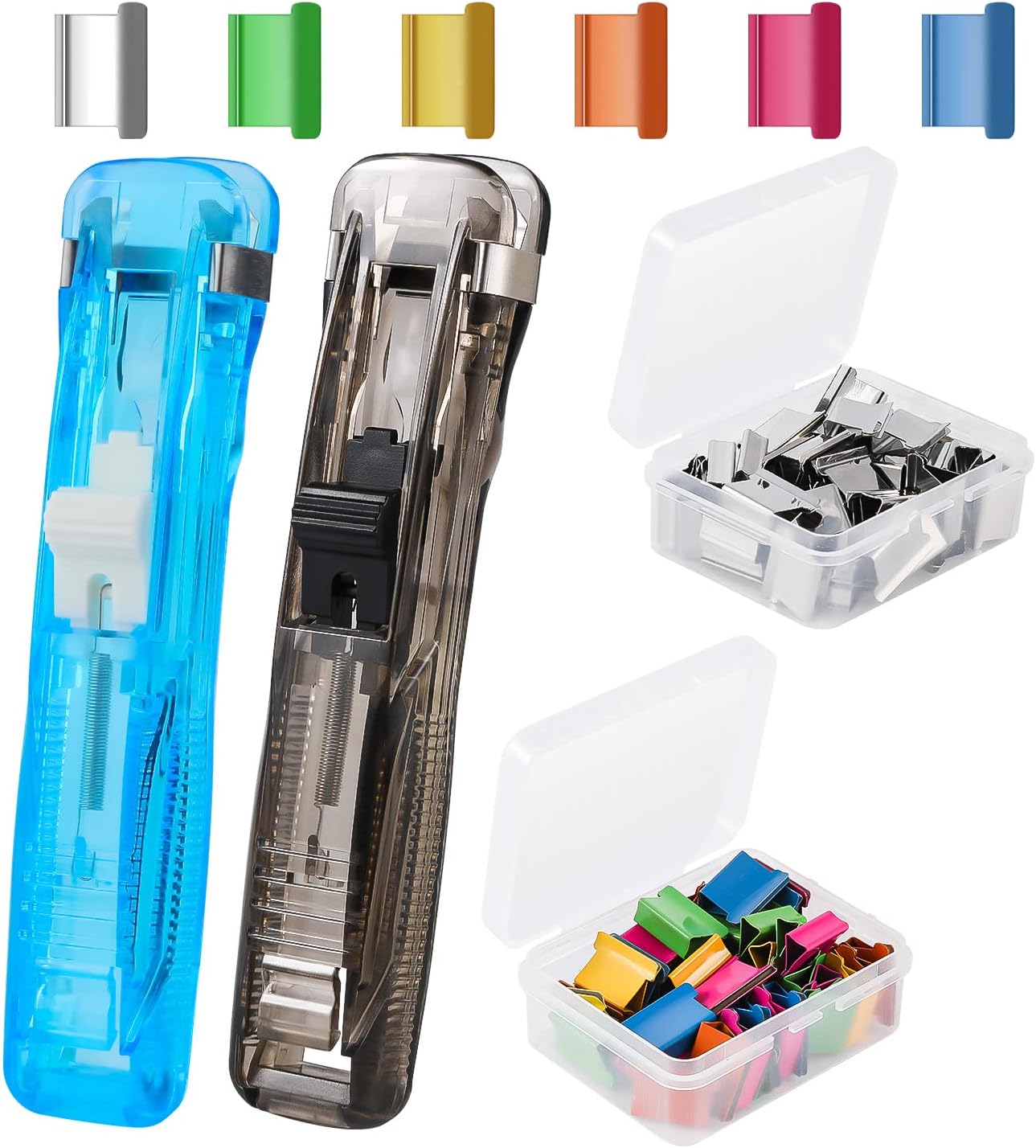 KINBOM 2pcs Clam Clip Dispensers (Black, Blue), Portable Handheld Paper Clam Clip