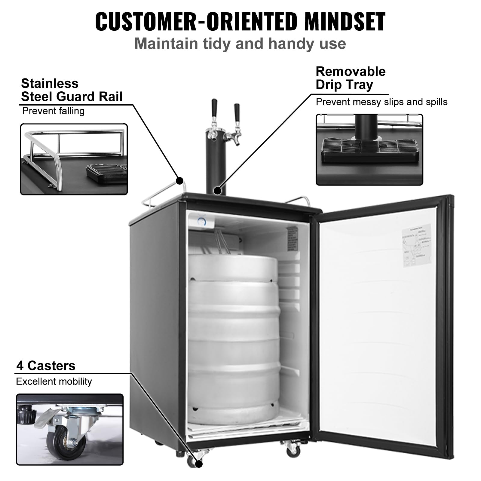 Happybuy Dual Tap Beer Kegerator - Full Size Keg Refrigerator With Co2 Cylinder, Shelves, Drip Tray & Rail, 32°F - 50°F Temperature Control, Fits 1/6, 1/4, 1/2 Barrels, Black on Fridge.com - View 6