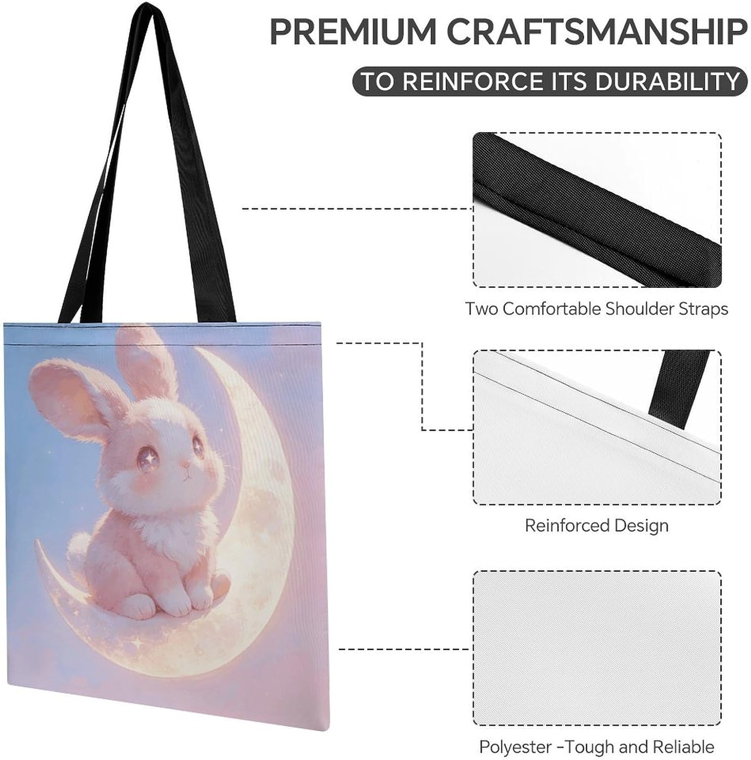 Cute Aesthetic Canvas Tote Bag for Women Lady Reusable Grocery Bag image 5