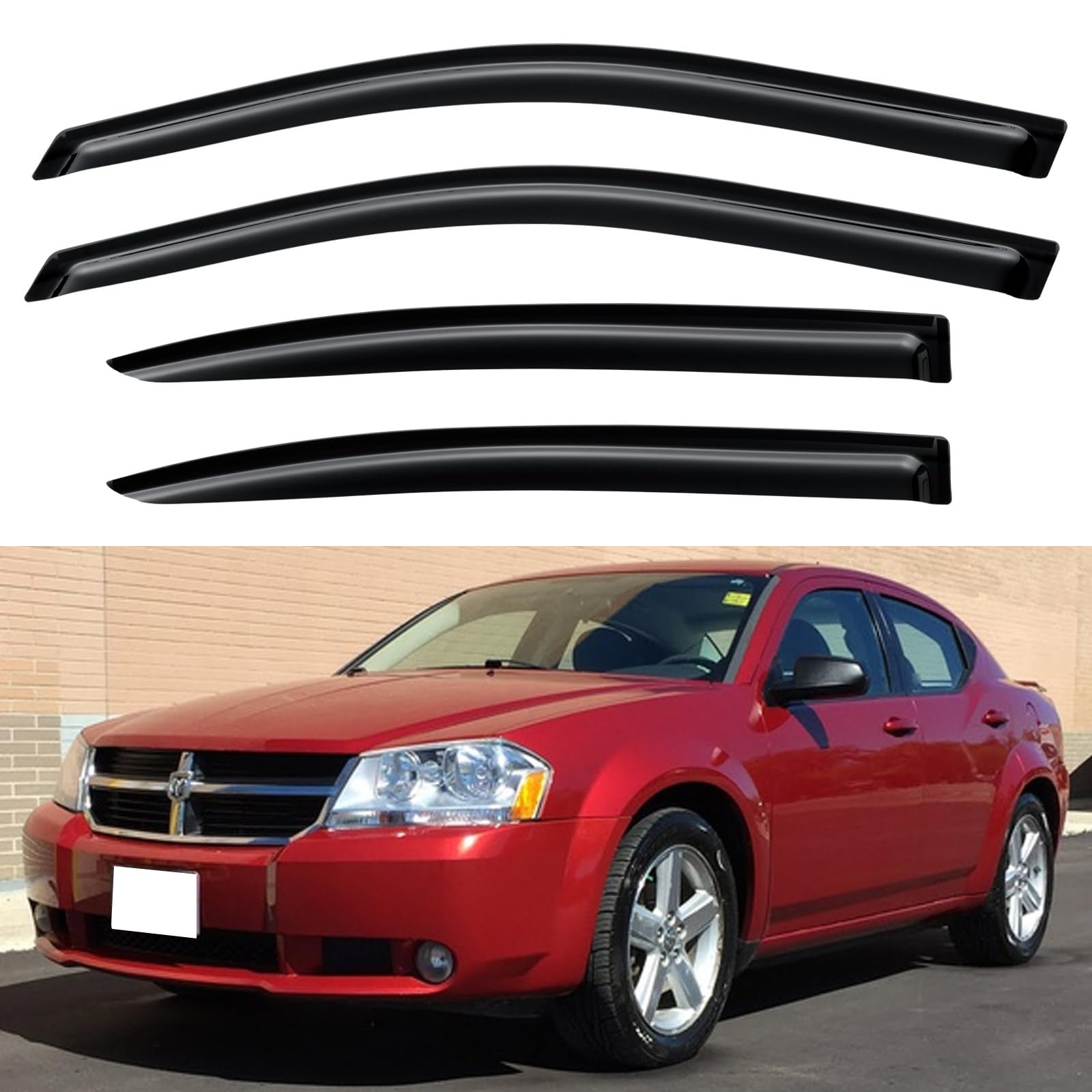 Window Visors Rain Guards for 2008-2014 Dodge Avenger | Out-Channel Window Vent Wind Deflectors Visors Shades Protectors for 08 09 10 11 12 13 14 Dodge Avenger