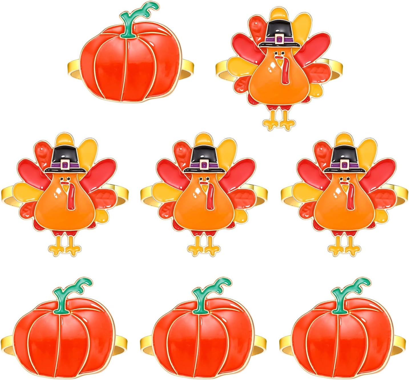 Thanksgiving Napkin Rings Set of 8,Metal Turkey Pumpkin