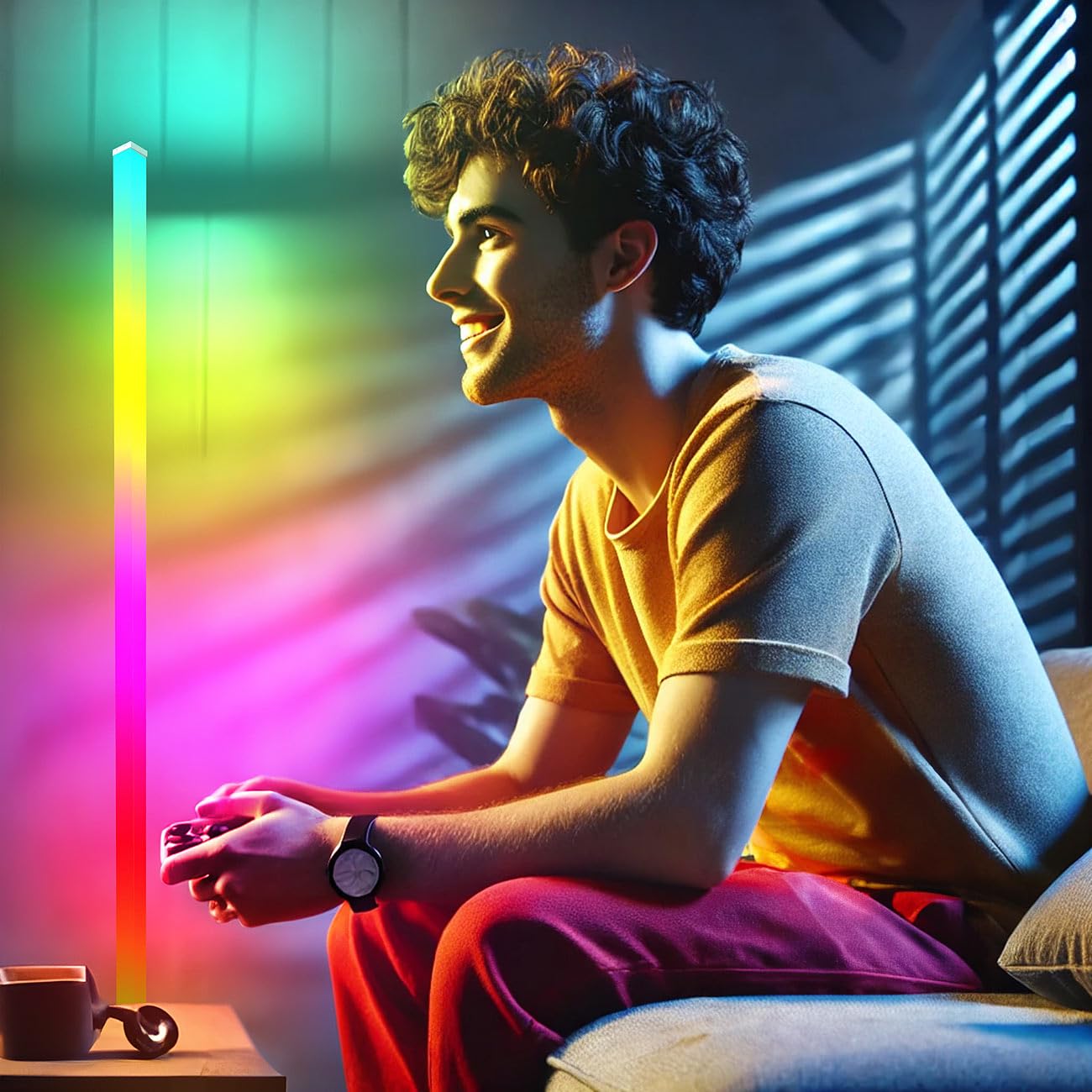 Luminea Home Control Led Wohnzimmerleuchten: 4er-Set Smarte WLAN-Standleuchte mit RGB-IC-LEDs, App, 10 W, 150 cm (Alexa Stehlampe, Ecklampe LED)