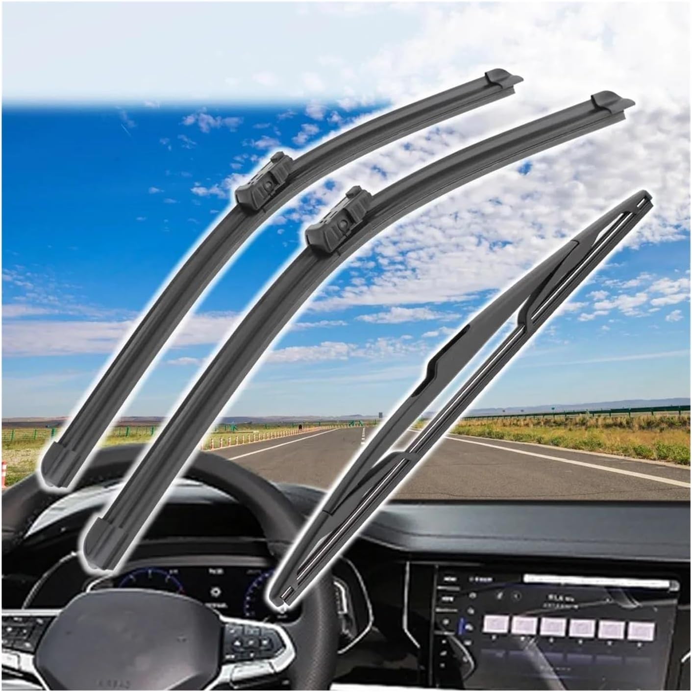Set of 3 Wiper Blades Compatible with Peugeot 208 (2012-2017) | Front 26"+16" and Rear 14" | Silent
