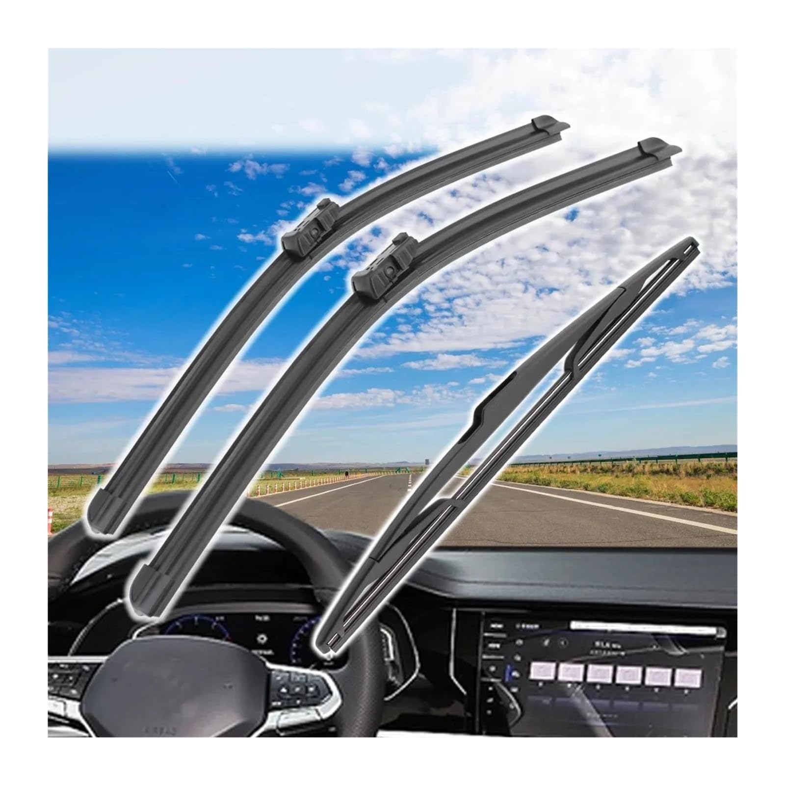 Tergicristalli Auto per Peugeot 208 dal 2012 al 2017 - Set di 3 Spazzole (Anteriore + Posteriore) - Dimensioni 26"+16"+14" - Con Adattatore a Pressione (Push Button 19mm)
