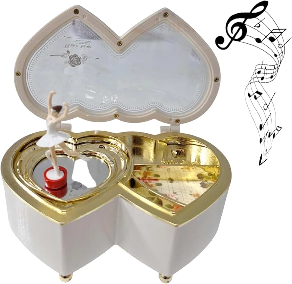 Caixinha De Música Bailarina, Caixinha Musical Coração Duplo DT0336C Caixinha de Musica Coração Com Bailarina. Abrindo a Tampa A Bailarina Gira Suavemente Sobre o Coração ao Som da Música.