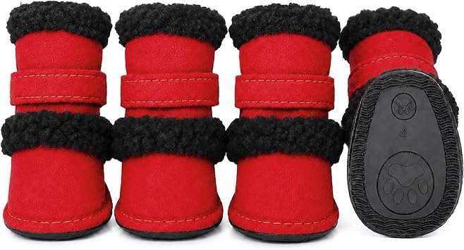 Pet Life 'Duggz' Shearling Köpek Ayakkabıları - Ayak Bileği Desteği için Çift Kanca ve Halka Kapamalı Kış Köpek Botları - Köpekler için 4'lü Ayakkabı Seti