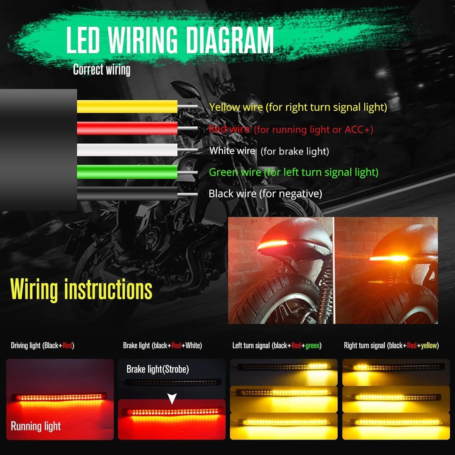 2pcs 7.8'' LED Motorcycle Tail Lights,4-in-1 Fuctions Motorcycle Driving Brake Turn Signal Flexible LED Strips for Davidson Harley,motorbike,ATV,RV,SUV,CAR.(2-Pack).
