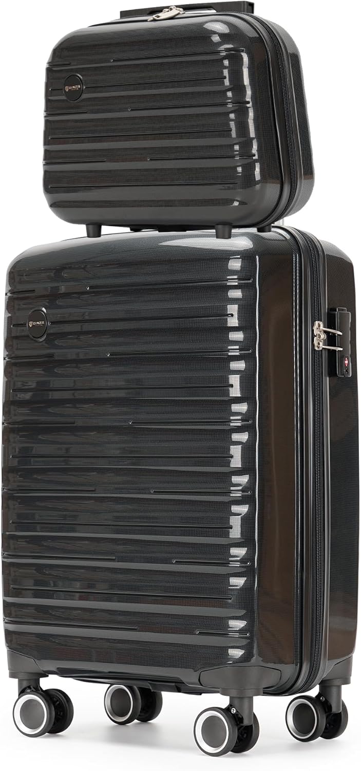 carry on luggage 22x14x9 airline approved, hard case luggage sets 2 piece, pp small luggage suitcase with tsa lock & spinner wheels, black, 13/20inch black 2 piece set(13/20in)