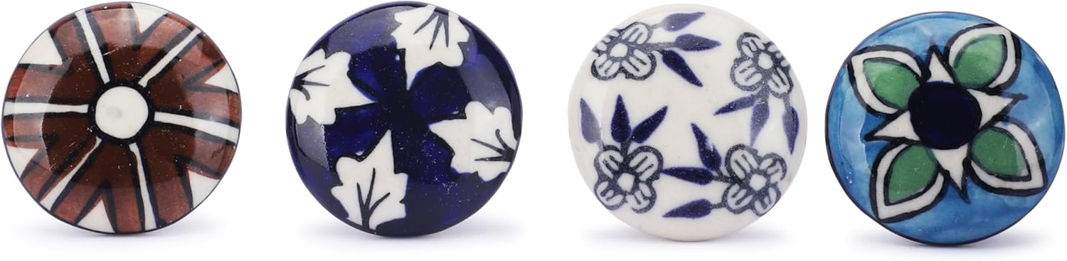 Ajuny Set of 15 Ceramic Knobs – Multicolor Hand-Painted Floral Printed Pottery Pulls for Cupboard Drawer Kitchen Cabinets Dresser – Handmade Decorative Furniture Handles Knobs
