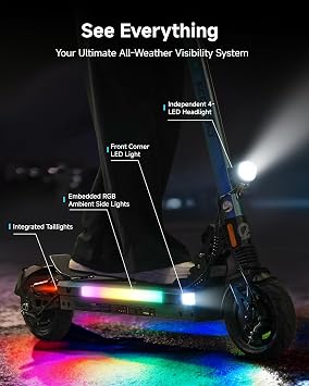 ECOROAD Electric Scooter for Adults, Up to 25MPH, 25-30 Miles Range, 330LBS Load, Off-Road Tires, RGB Lights & APP Control