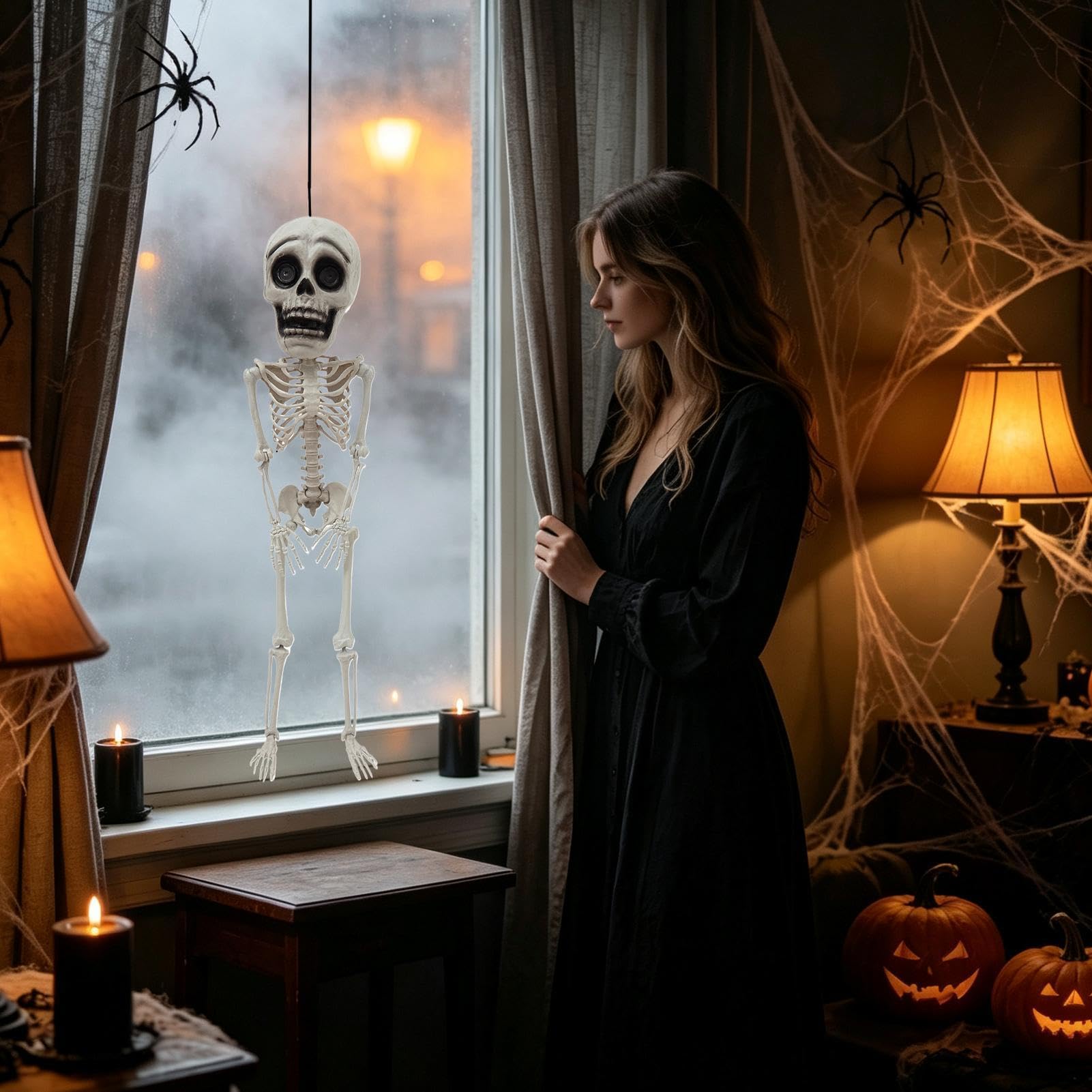 Szkielet Dekoracyjny 105 cm Realistyczna Figurka z Ruchomymi Stawami | Straszny szkielet halloweenowy do Nawiedzonego Domu, Ogrodu, Podwórka, Patio, Ganku, Tarasu, Dziedzińca, Imprezy i