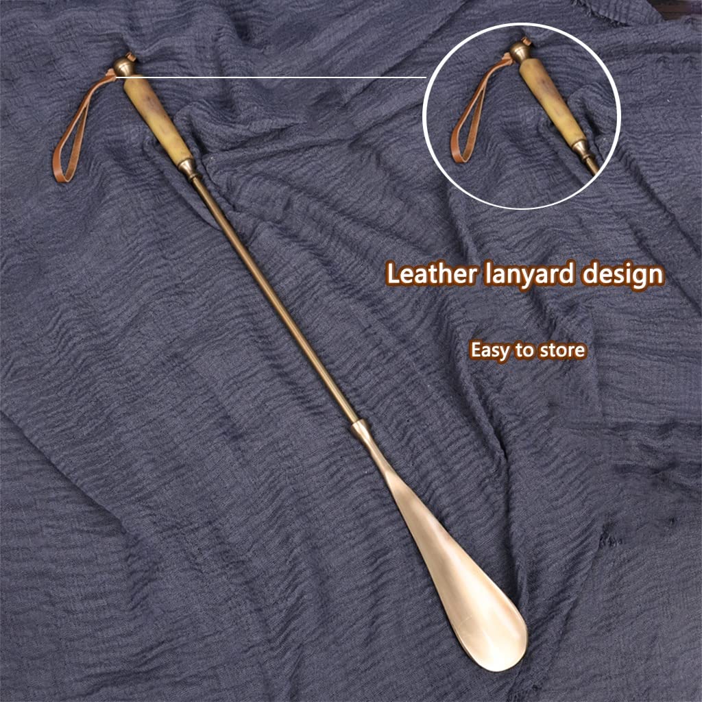 Calzascarpe Lungo Manico da Ufficio Medio in Ottone Calzante, Stabile E Durevole per Uomini E Donne Shoe Horn con Cordino in Pelle, Regalo di Decorazione Artistica