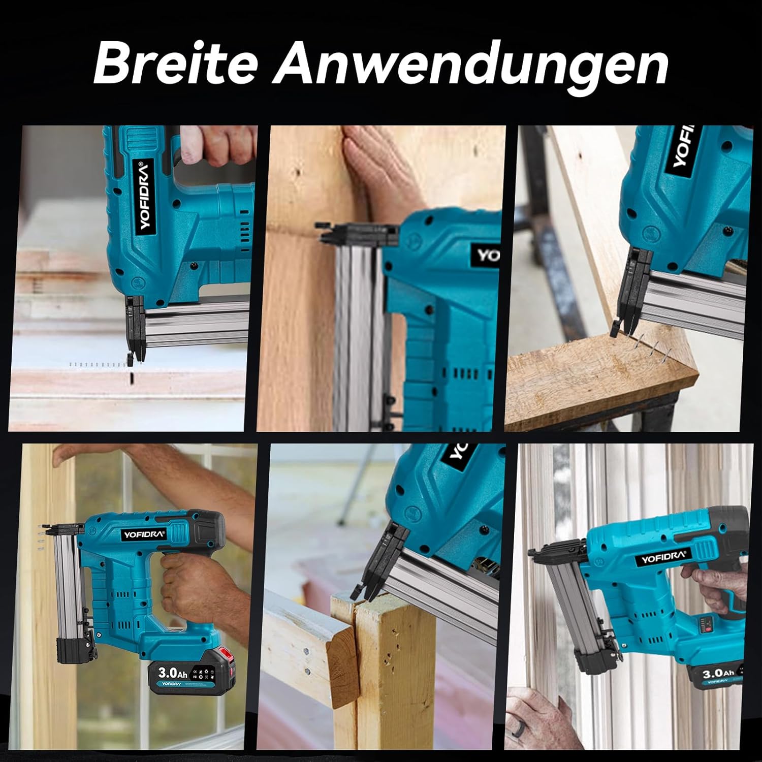 Various applications of the Yofidra nail gun in woodworking and DIY projects