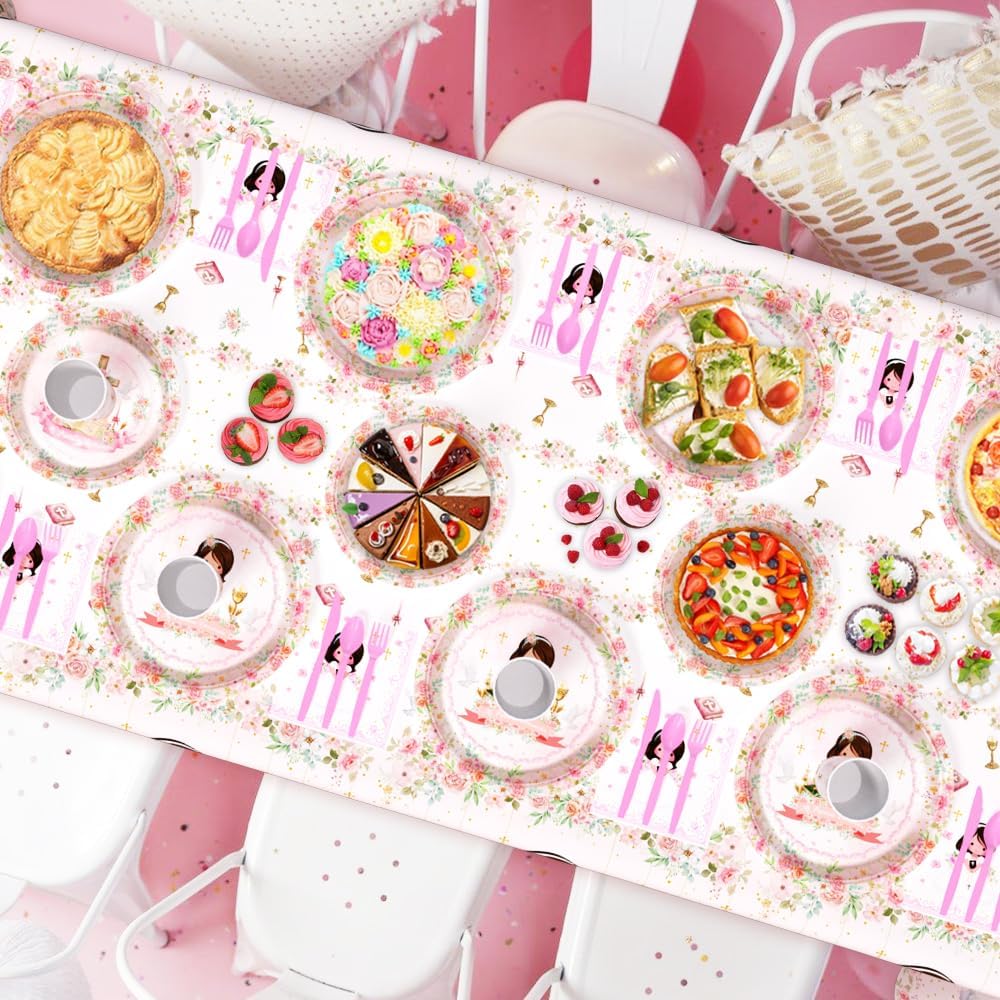 309 Pcs Pink Mi Primera Comunion Party Supplies Decorations for Girl Pink First Holy Communion Party Decorations