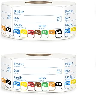 2 Rolls 1000 Pcs 1 inch X 2 inch Restaurant Quality Shelf Life Food Rotation Labels, Self-Adhesive Removable for Reusable Containers, Food Safety Date Sticker, Leftover Labels (1 * 2in-1000pc-Blue5)