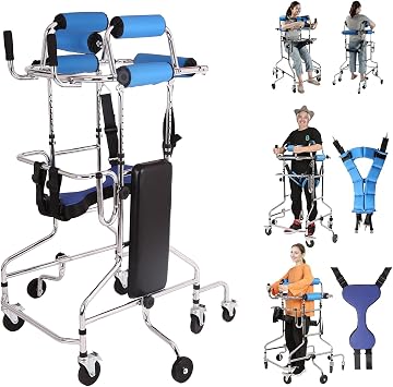 Adult Walker for Seniors & Hemiplegia Rehabilitation - Adjustable Height, Standing Mobility Aid with Anti-Recline & Lower Limb Training Support, Suitable for Height 59-73 inch 150-185 cm