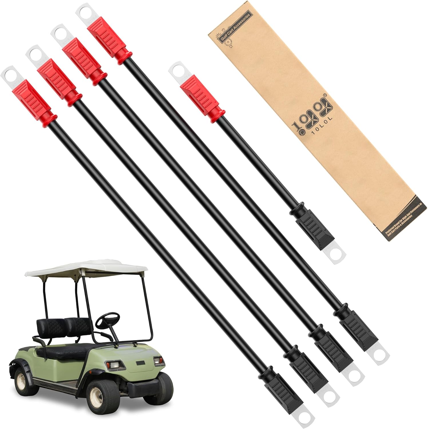 10L0L Golf Cart Battery Cable Set for Yamaha G22 48V, 4 Gauge Golf Cart Battery Wires with Ultra-Long Pure Copper Lugs (5 PCS)