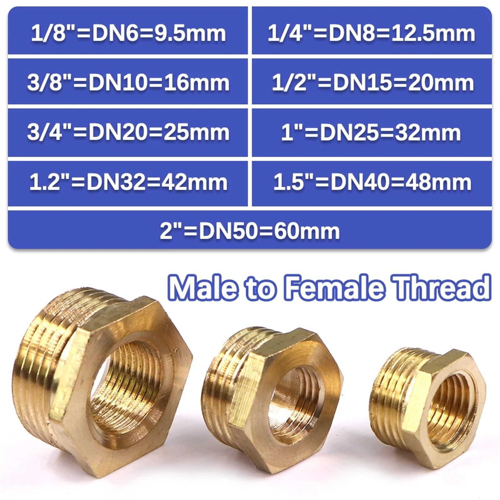 3PCS 1/8 "1/4" 3/8 "1/2" 3/4 "1" 1.5 "2" Raccordi for tubi in ottone Hex Tettarelle da biberon Adattatore BSP Maschio Femmina Filettatura Riducendo Boccola Esagonale Per Collegamento Tubo