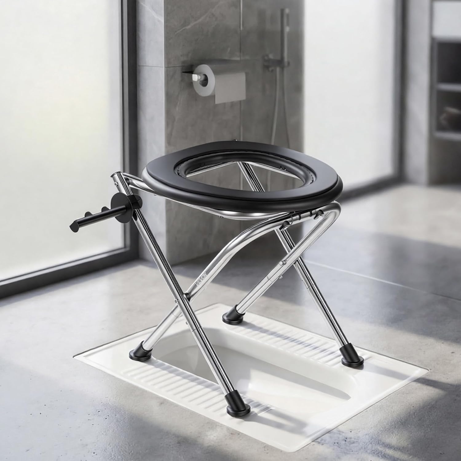 VEVOR Portable Toilet for Camping, 350 lbs Weight Capacity, Stainless Steel Foldable Camp Travel Toilet with Soft Seat for Adults, Suitable for Truckers, RV Travel, Camping, Road Trips, Outdoor Use