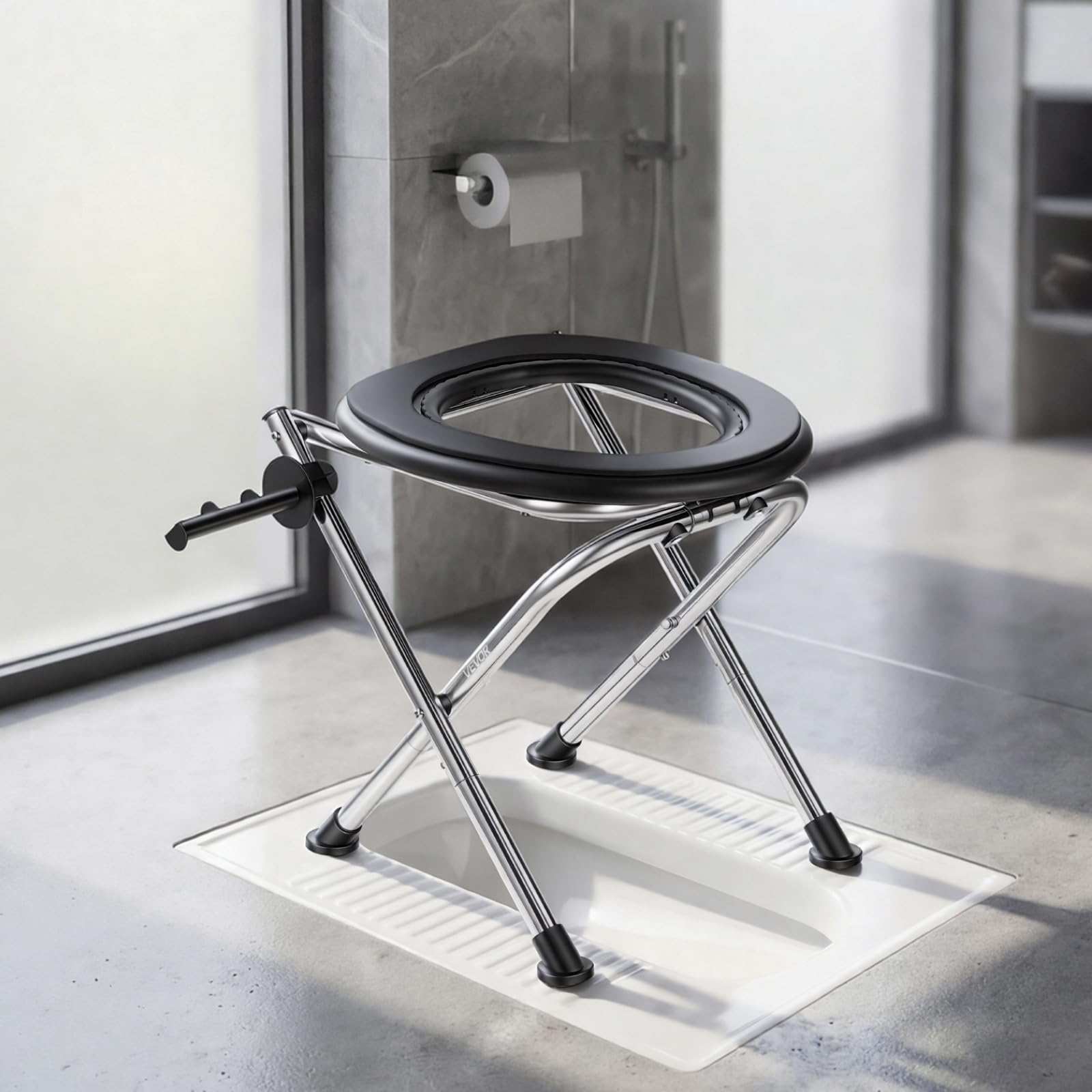 VEVOR Toilette de Camping Pliable, Toilette Portable avec Capacité de Charge de 160 kg, pour Domicile Camping-car Caravane Bateau Randonnée Extérieur, WC de Voyage Chaise en Acier Inoxydable